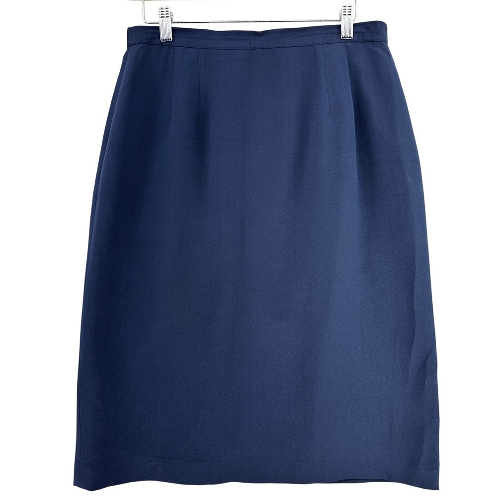 VTG Talbots Navy Blue Silk Midi Pencil Skirt Womens 8 Careercore Corpcore Retro